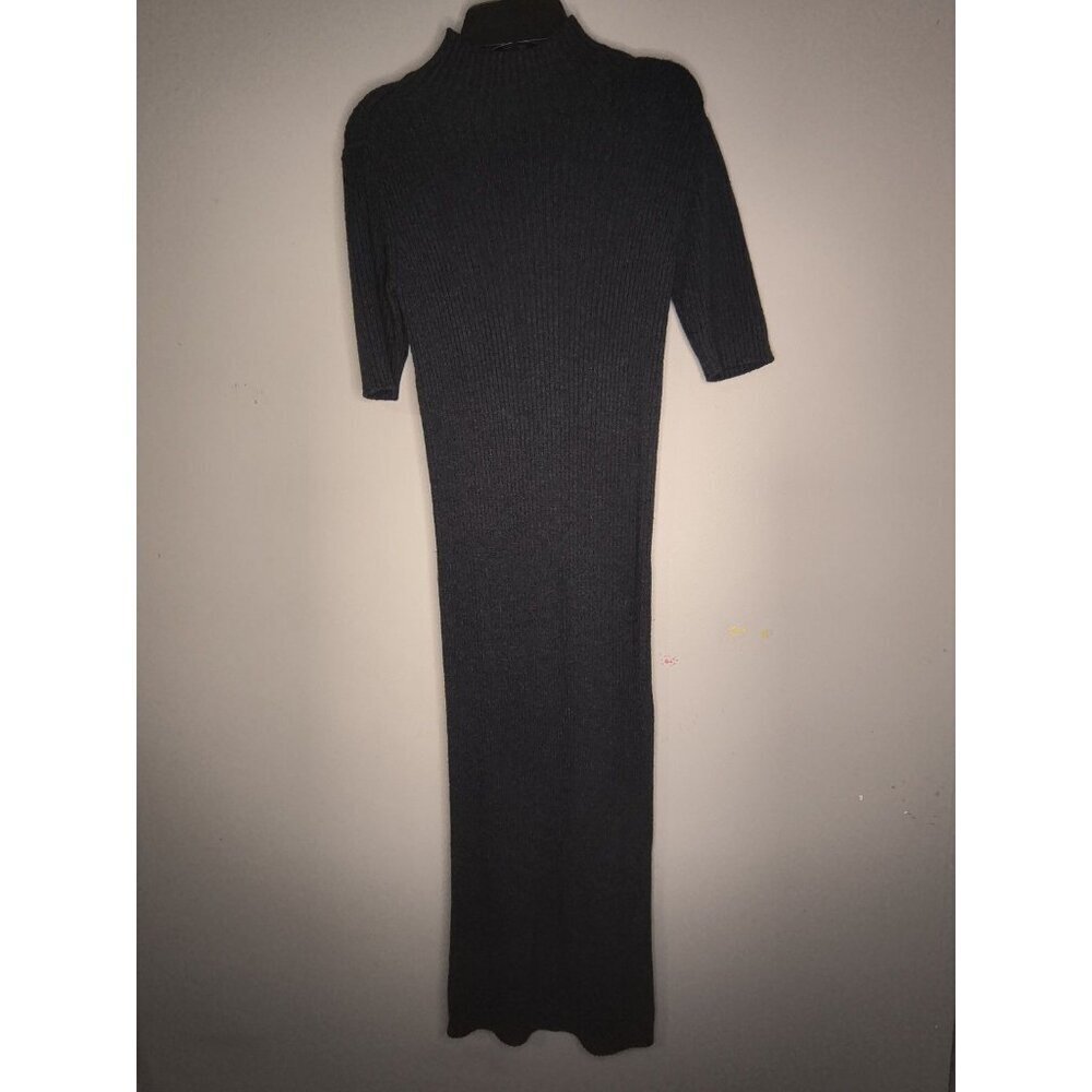 Zara Knit Mockneck Black Midi Sweater Dress Ribbed Medium Long